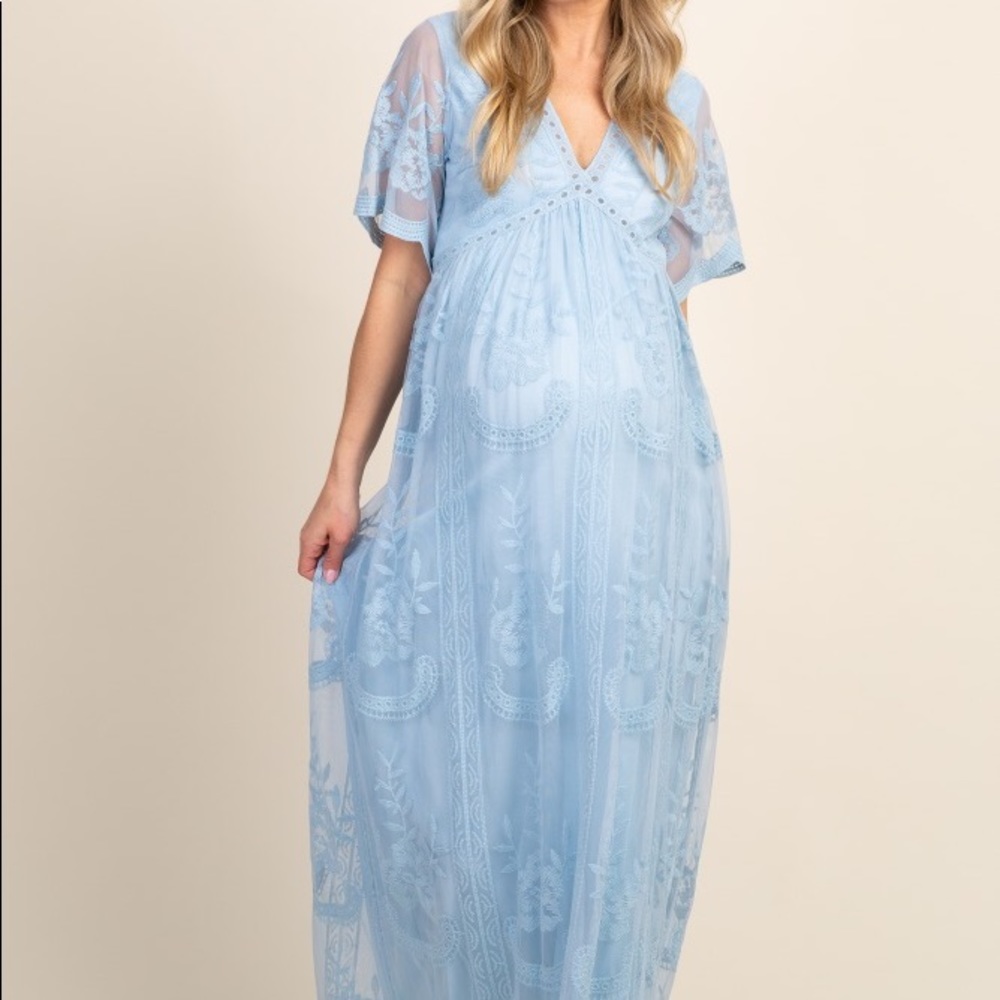 Pink blush Maternity Lace Light Blue Maxi Dress